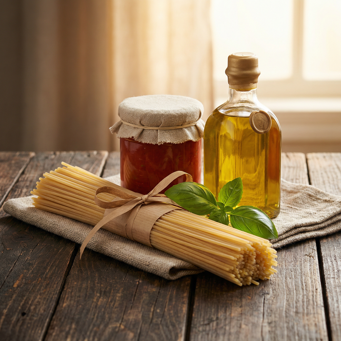 Geschenk-Set «Pasta-Abend» — Spaghetti, Sugo & Olivenöl