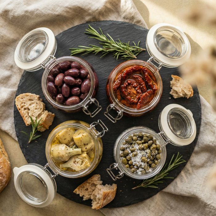 Geschenk-Set «Antipasti-Platte» — Oliven, Tomaten, Artischocken & Kapern