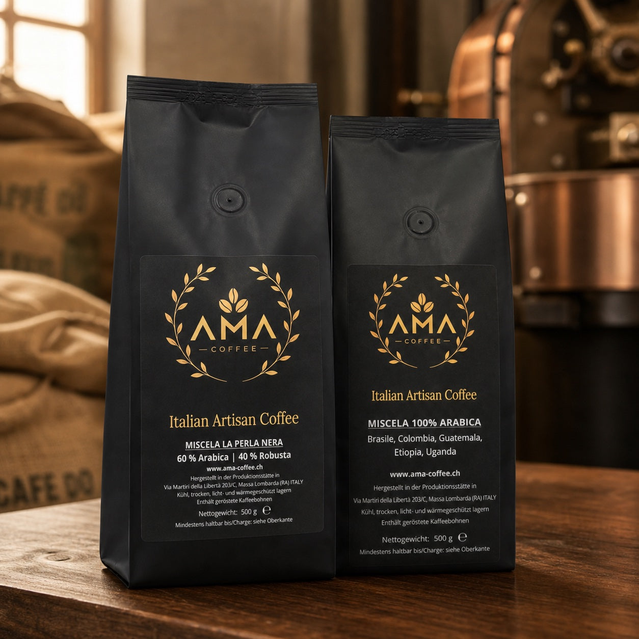 Ama Premium und La Perla Nera Kaffeebohnen von AMA Coffee